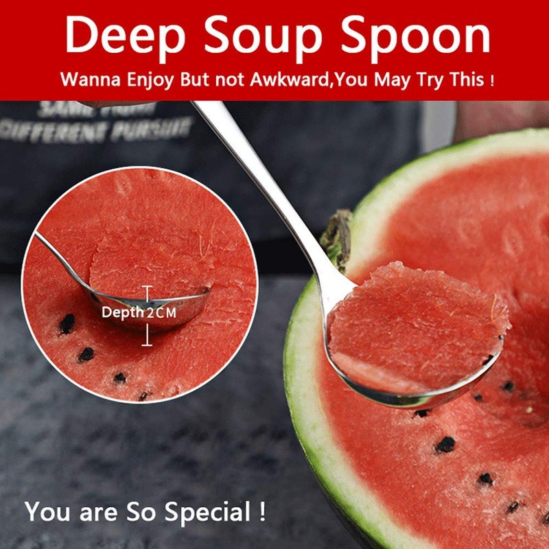 Qualizon 18/8 Stainless Steel Heavy Duty Big Soup Spoon Large Serving Spoon Mini Ladle-7.9inch (4 Packed) - Image 2